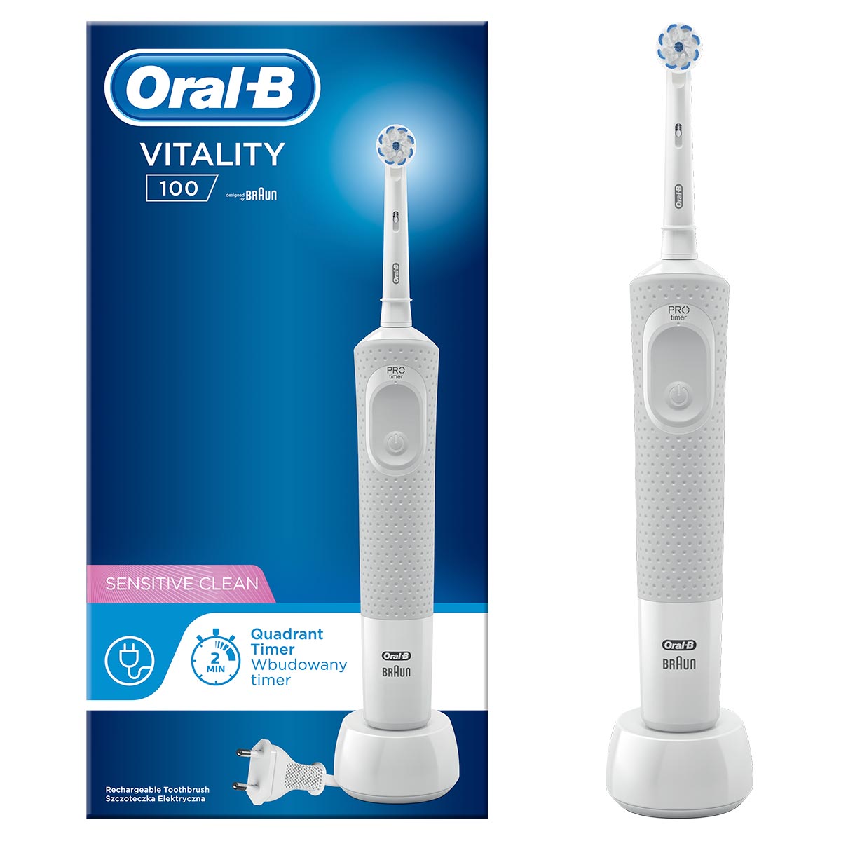 Електрична зубна щітка Braun Oral-B Vitality D100 Sensitive Clean white